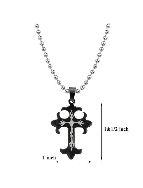 Peora Stainless Steel Gothic Cross Pendant for Men, Black Gunmetal Finish, 18+4 inch Ball Chain