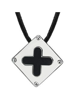 Stainless Steel and Black Enamel Cross Pendant for Men, 12 to 24 inch Adjustable Black Cord