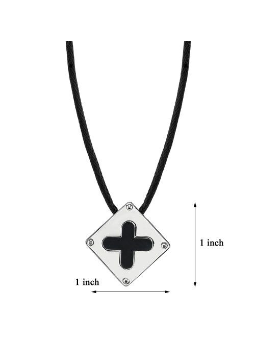 Peora Stainless Steel and Black Enamel Cross Pendant for Men, 12 to 24 inch Adjustable Black Cord