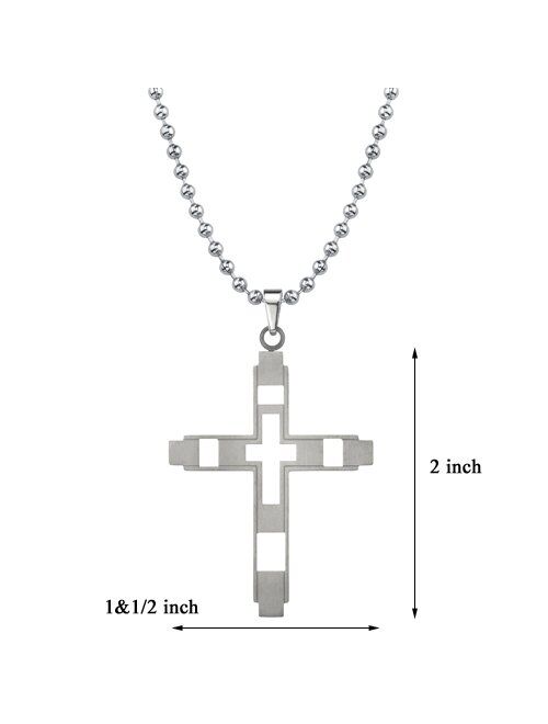 Peora Genuine Titanium Cross Pendant Necklace for Men, Smooth Brushed Finish, Ball Chain