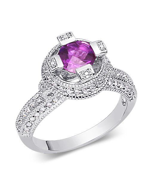 Peora Amethyst Ring Sterling Silver Round Shape 1.00 Carats Size 8