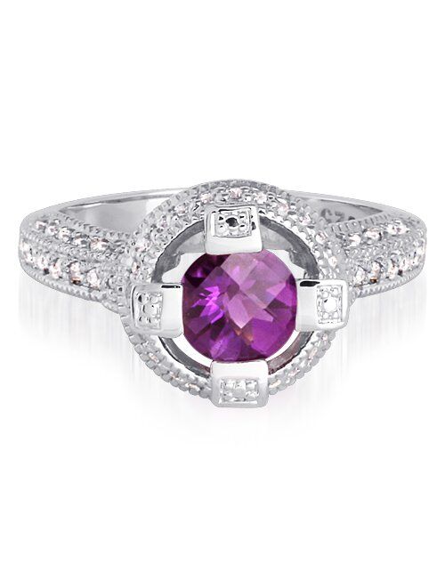 Peora Amethyst Ring Sterling Silver Round Shape 1.00 Carats Size 8