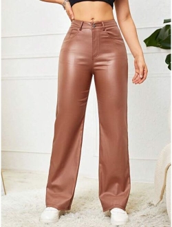 Straight Leg Leather Look Jeans