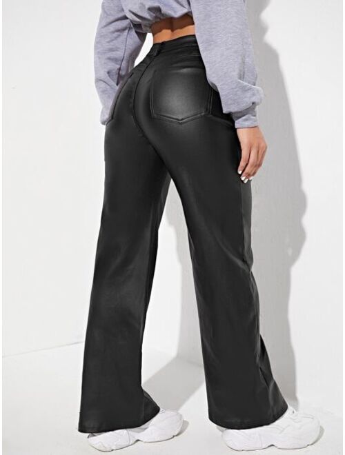 Shein Straight Leg Leather Look Jeans