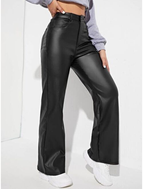 Shein Straight Leg Leather Look Jeans