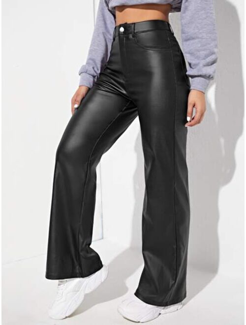 Shein Straight Leg Leather Look Jeans