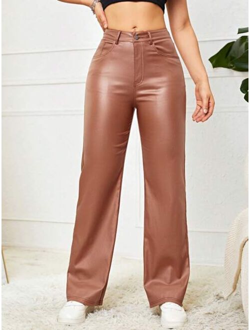 Shein Straight Leg Leather Look Jeans