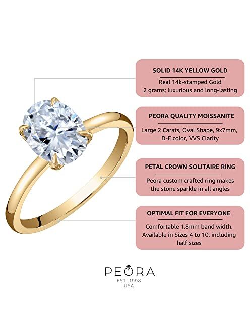 Peora 2 Carats Brilliant Oval Moissanite Engagement Ring for Women 14K Yellow Gold, Petal Solitaire Design, D-E Color, VVS Clarity, Sizes 4 to 10