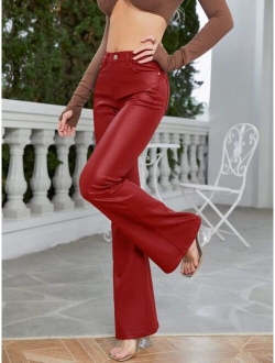 Tall High Waist Flare Leg Leather Look Flare Leg Jeans