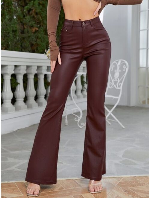 SHEIN Tall High Waist Flare Leg Leather Look Flare Leg Jeans