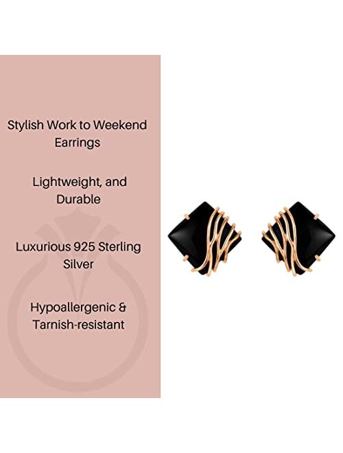 Peora Rose Gold-tone 925 Sterling Silver Black Onyx Waves Earrings for Women, Hypoallergenic Fine Jewelry