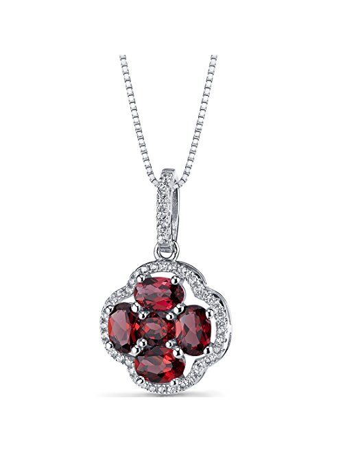 Peora College Graduation Necklace for Her, Sterling Silver Pendant, Natural Garnet Clover Design, 18 inch Chain