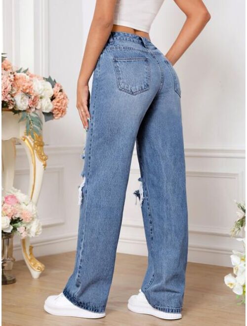 SHEIN Tall Ripped Straight Leg Jeans