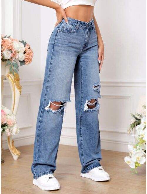 SHEIN Tall Ripped Straight Leg Jeans