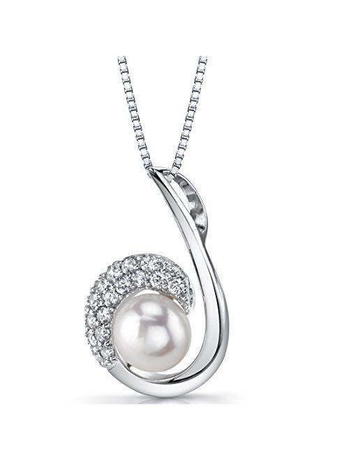 Peora Freshwater Cultured White Pearl Swirl Pendant Necklace for Women 925 Sterling Silver, 8mm Round Button, Hypoallergenic Dainty Drops, Friction Backs