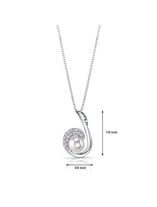 Peora Freshwater Cultured White Pearl Swirl Pendant Necklace for Women 925 Sterling Silver, 8mm Round Button, Hypoallergenic Dainty Drops, Friction Backs