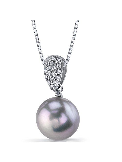 Peora Freshwater Cultured Twilight Grey Solitaire Pendant Necklace in Sterling Silver, 11.5mm Round Button Shape, with 18 inch Chain