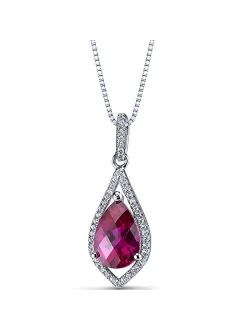 Created Ruby Floating Teardrop Pendant Necklace for Women 925 Sterling Silver, 4 Carats Pear Shape 12x8mm, with 18 inch Chain