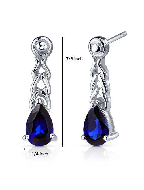 Peora Created Blue Sapphire Teardrop Earrings for Women 925 Sterling Silver, 2 Carats total Pear Shape 8x5mm, Hypoallergenic, Friction Backs