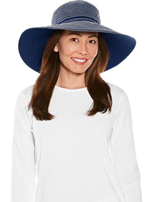 Coolibar UPF 50+ Women's Reversible Zoey Ribbon Hat - Sun Protective (One Size- Navy/White)