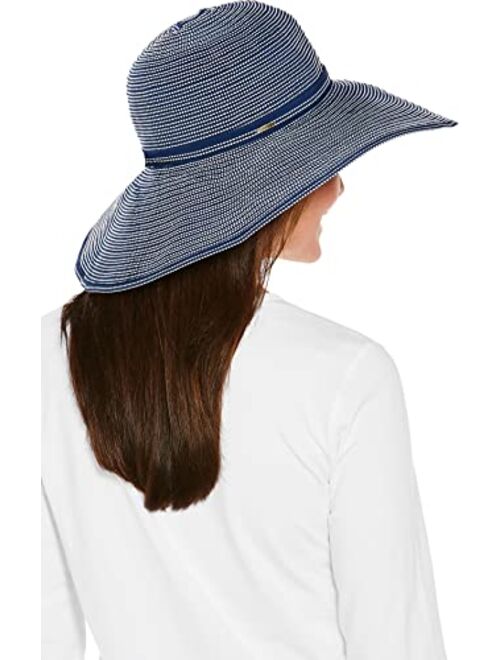 Coolibar UPF 50+ Women's Reversible Zoey Ribbon Hat - Sun Protective (One Size- Navy/White)