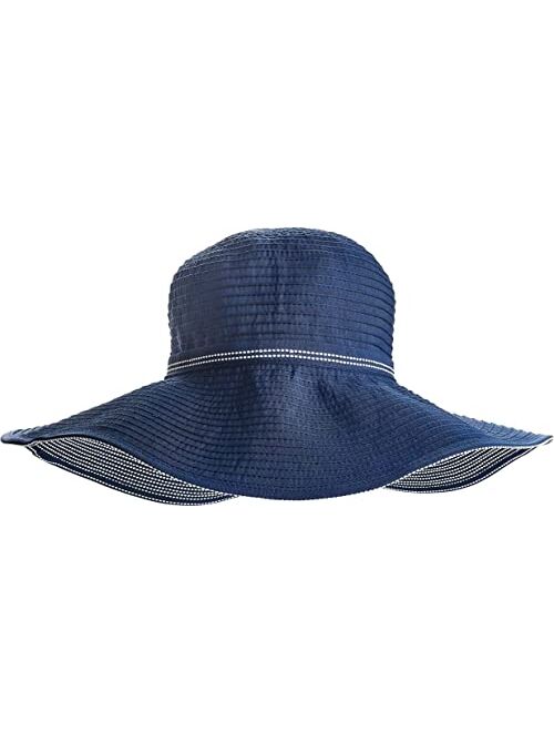 Coolibar UPF 50+ Women's Reversible Zoey Ribbon Hat - Sun Protective (One Size- Navy/White)