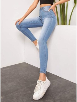 High Waist High Stretch Slant Pocket Jeans