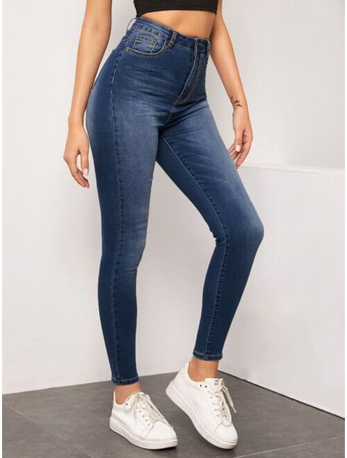 Shein High Waist High Stretch Slant Pocket Jeans