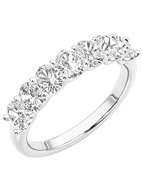 Peora 7-Stone Oval Lab Grown Diamond Half-Eternity Band for Women 14K Gold, 0.84 Carat total, E-F Color, VS Clarity, Wedding Anniversary Stackable Ring, Sizes 4 to 10