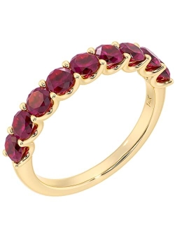 Solid 14K Gold 1 Carat Created Ruby 9-Stone Half Eternity Band for Women, Wedding Anniversary Stackable Ring, Sizes 4 to 10