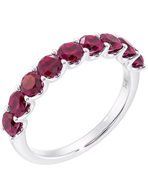 Peora Solid 14K Gold 1 Carat Created Ruby 9-Stone Half Eternity Band for Women, Wedding Anniversary Stackable Ring, Sizes 4 to 10