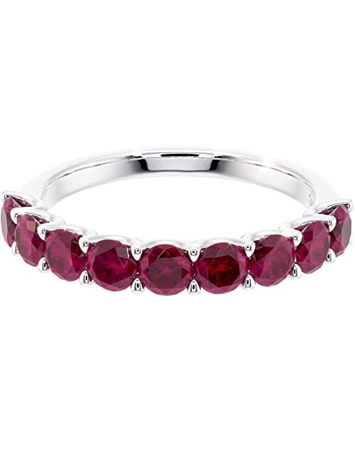 Peora Solid 14K Gold 1 Carat Created Ruby 9-Stone Half Eternity Band for Women, Wedding Anniversary Stackable Ring, Sizes 4 to 10