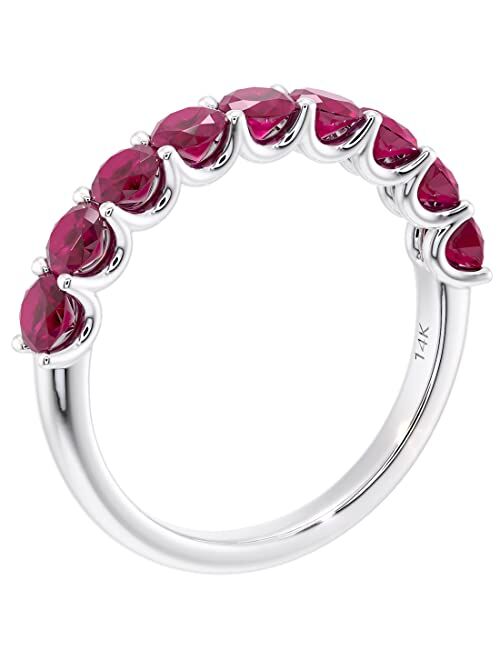 Peora Solid 14K Gold 1 Carat Created Ruby 9-Stone Half Eternity Band for Women, Wedding Anniversary Stackable Ring, Sizes 4 to 10