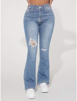 PETITE Ripped Bootcut Leg Jeans