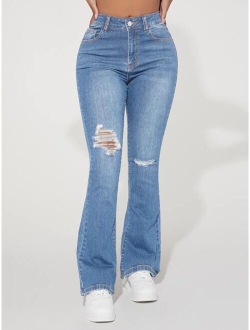 PETITE Ripped Bootcut Leg Jeans