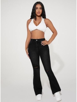 PETITE Ripped Bootcut Leg Jeans