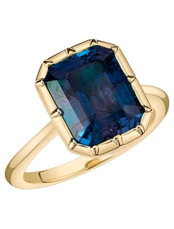 Created Alexandrite Ring for Women 14K White or Yellow Gold, Bezel Solitaire, 5.25 Carats Color-Changing 11x9mm Emerald Cut, Sizes 4 to 10