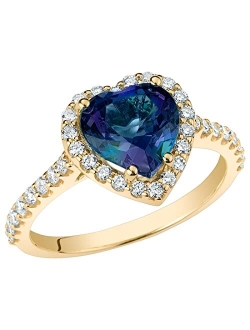 Created Alexandrite with Lab Grown Diamonds Sweetheart Ring for Women 14K White or Yellow Gold, 3 Carats Total, Color-Changing 8mm Heart Shape, Sizes 4 to 10