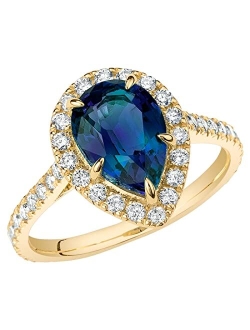 Created Alexandrite with Lab Grown Diamonds 3/4 Eternity Solitaire Engagement Ring for Women 14K White or Yellow Gold, 3.25 Carats Total, Color-Changing 10x7mm Pear