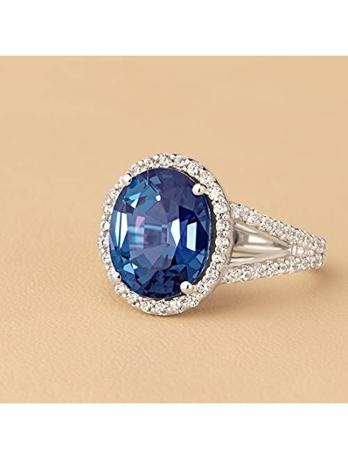 Peora Created Alexandrite with Lab Grown Diamonds Designer Ring for Women 14K White or Yellow Gold, 6.40 Carats Total, Color-Changing 12x10mm Oval Shape, Sizes 4 to 10