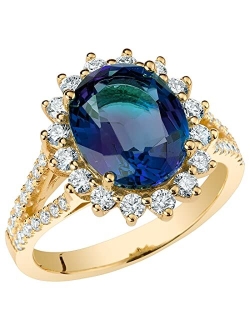 Created Alexandrite with Lab Grown Diamonds Ring for Women 14K White or Yellow Gold, 5.25 Carats Total, Color-Changing 11x9mm Oval Shape, Sizes 4 to 10