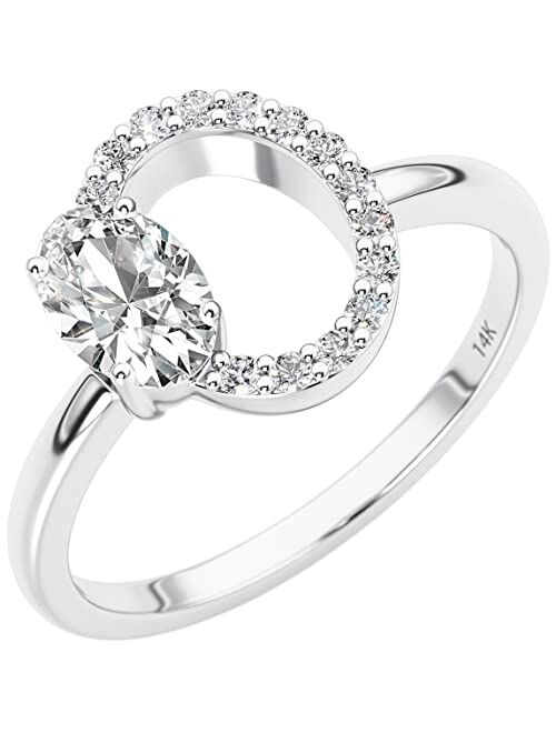 Peora Open Oval Lab Grown Diamond Ring in 14K White Gold, 0.50 Carat total, E-F Color, VS Clarity, Sizes 4 to 10