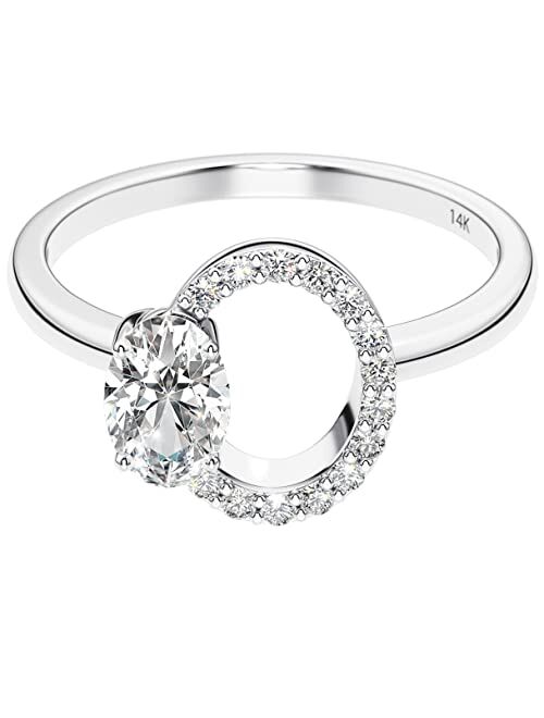 Peora Open Oval Lab Grown Diamond Ring in 14K White Gold, 0.50 Carat total, E-F Color, VS Clarity, Sizes 4 to 10