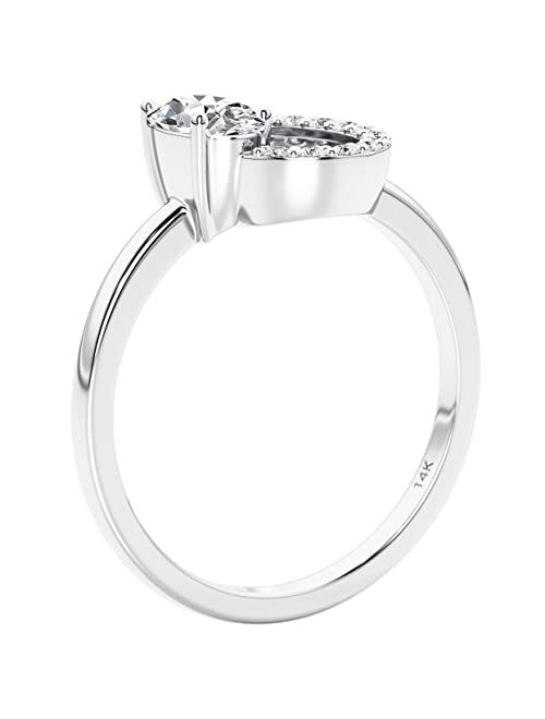 Peora Open Oval Lab Grown Diamond Ring in 14K White Gold, 0.50 Carat total, E-F Color, VS Clarity, Sizes 4 to 10