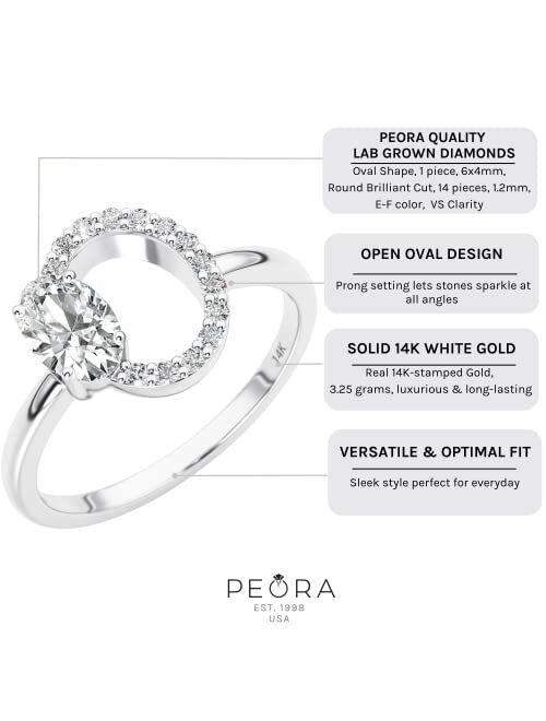 Peora Open Oval Lab Grown Diamond Ring in 14K White Gold, 0.50 Carat total, E-F Color, VS Clarity, Sizes 4 to 10