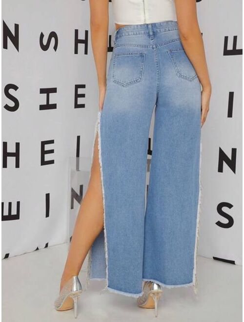 Shein High-Waist Slit-Side Wide-Leg Jeans