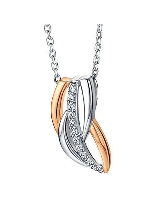 Peora Two-Tone Sterling Silver Linked Leaves Pendant Necklace with 17 inch Chain + 3 inch extender