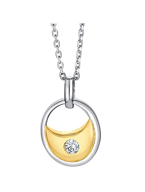 Peora Two-Tone Sterling Silver Crescent Charm Pendant Necklace with 17 inch Chain + 3 inch extender