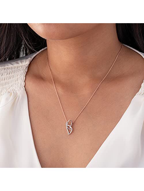 Peora 925 Sterling Silver Interlocking Hearts Pendant Necklace for Women with 17 inch Chain + 3 inch extender, Hypoallergenic Fine Jewelry