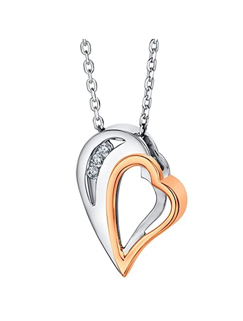 Peora 925 Sterling Silver Hearts Soiree Pendant Necklace for Women with 17 inch Chain + 3 inch extender, Hypoallergenic Fine Jewelry